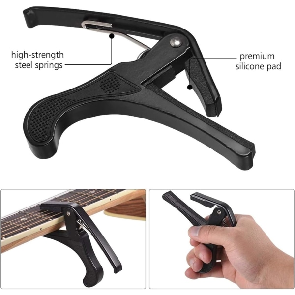 Capo för akustisk gitarr - Gitarrtillbehörset för nybörjare (Färg: Svart, Storlek: One size) (Svart One Size)