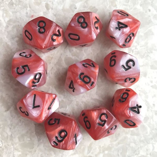 1 sæt 10-sidet D10 polyhedral terninger tal urskiver desktop bordspil Pxpf，farve, pink blå