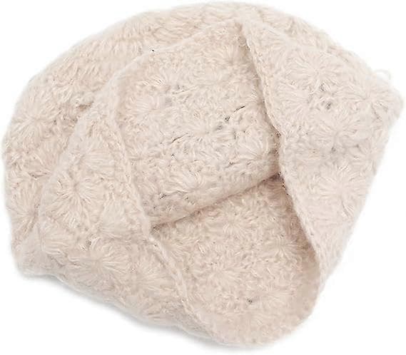 Dam Vinterstickad Mössa Mjuk Virkad Skullies Mössor med Blomdetalj