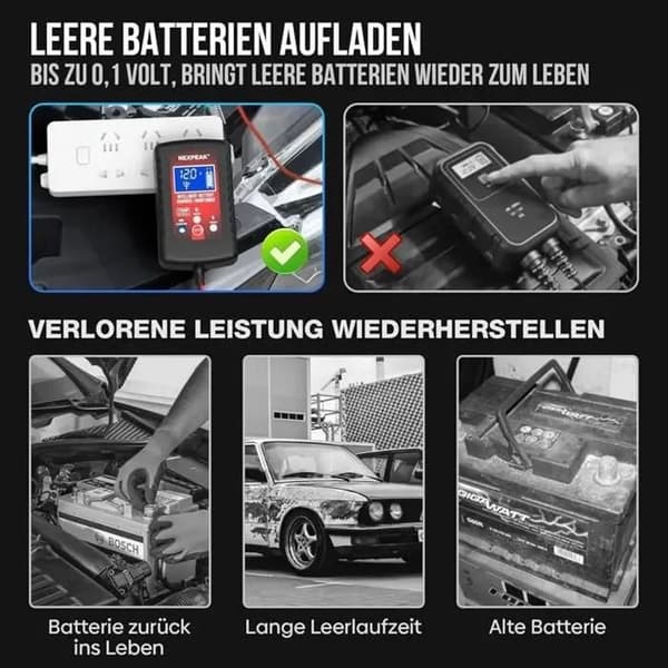 Batterilader - NETBOAT - 6/12 V - 2 A - Batterivedlikeholder - Universal - MIL
