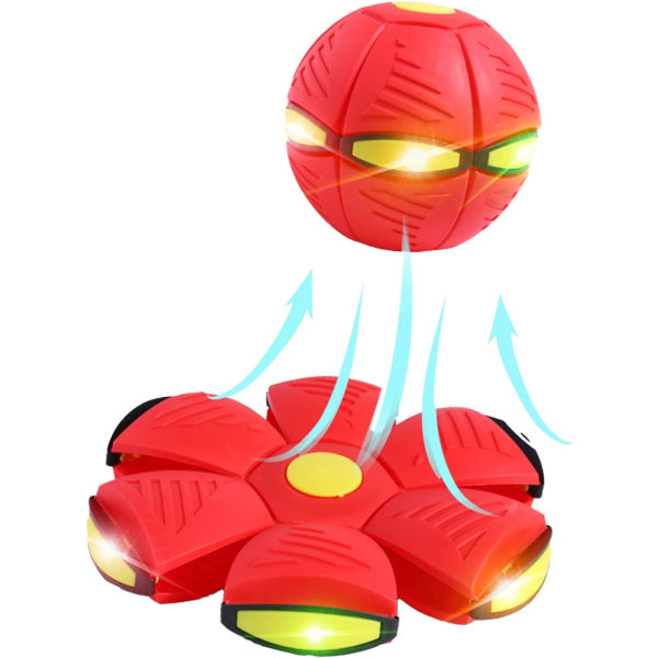 Kæledyrs legetøj flyvende tallerkenbold, magisk deformation UFO-legetøj til børn kæledyr, hunde udendørs legetøj flyvende bold (rød, 6 lys)