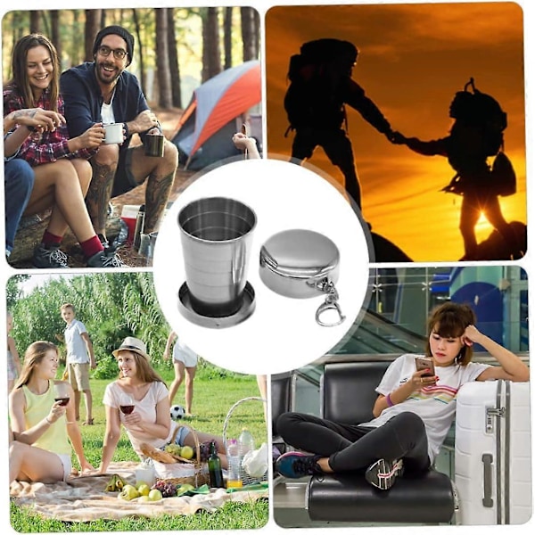2-pack Hopfällbar Mugg Rostfritt Stål Campingmugg Teleskopisk Portabel 75ML Vikbar Mugg med Nyckelring Muggar
