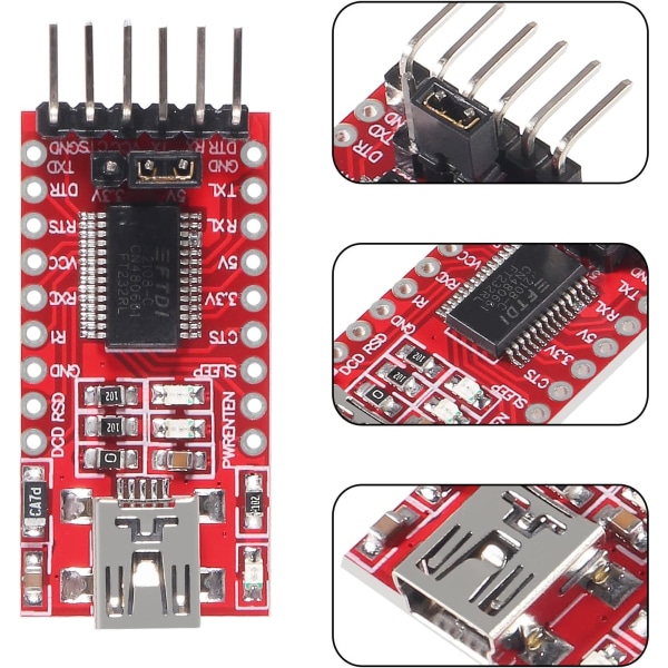 6 stk FT232RL Mini USB til TTL Serikonverter Adaptermodul 3.3V 5.5V FT232R Port DTR RX TX VCC CTS GND Pin