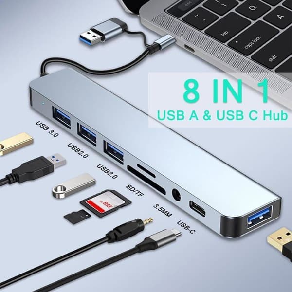 2-ports USB-C dockingstation. Højhastighedsdataoverførsel, multifunktionel laptop-hub