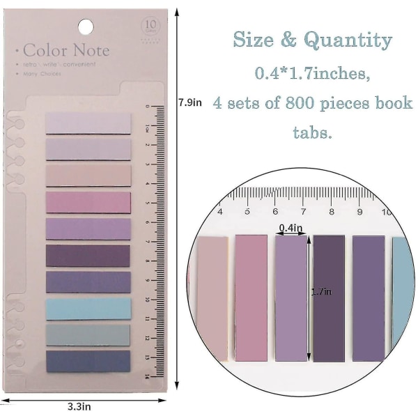 800 stk selvklebende indekstapper for å kommentere bøker, skrivbare klistrelapper på siden med linjal for sidemerking klassifisere fil, Morandi Color--