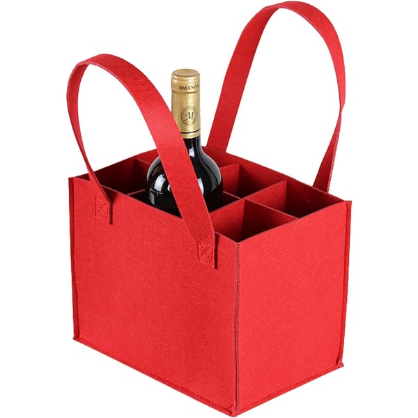 Vinflaskeholder, tykke flaskeholdere, med fleksibel skillevæg 6 flasker aftagelig skillevæg, genanvendelig vaskbar, tyk vingavepose (rød)