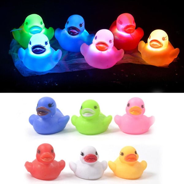 6x Søt Led Blinkende Lys Flytende Duck Badekar Dusj Gummi Leker For Kid