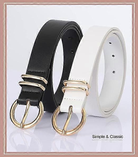 Dame Skinnbelter for Jeans Kjoler Mote Gullspenne Dame Midjebelte, 2-pakning (svart+hvit)