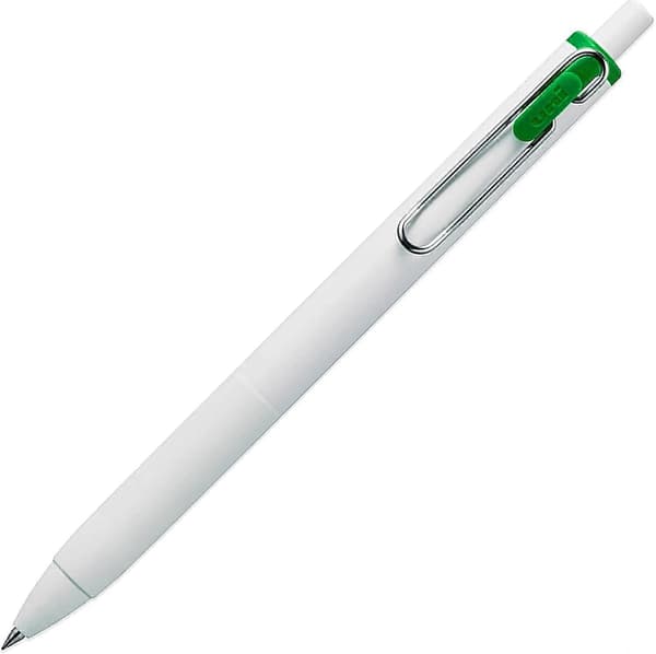 uni-ball UMN-S-05 Indragbara Gelbläck Rollerball Pennor - 0,5 mm Spets - Vit Kropp - Grönt Bläck - 3-pack