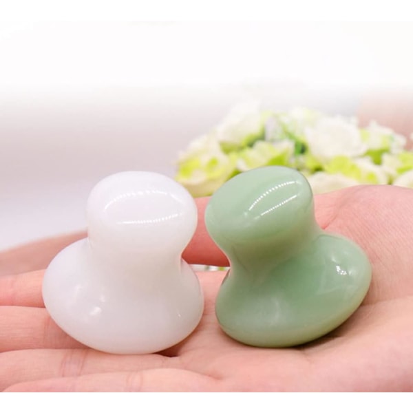 Skraping Massasjeverktøy Jade Chakra Healing Avslappende Stein Soppform Guasha Ansiktsmassasje God for Øyne Ansikt Hals Hud Kropp Skjønnhet Spa (2 stk)