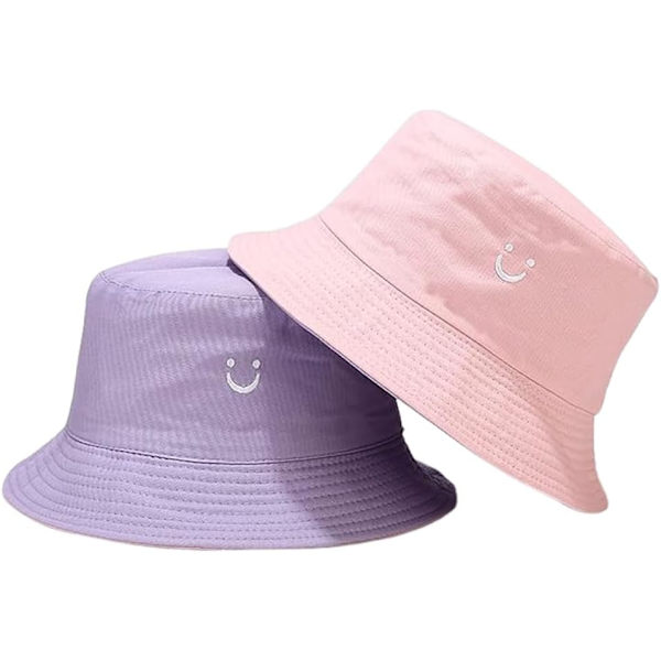1 stk. Pigers drenge broderede smilende ansigt spand hat børn reversible sol hat foldbar strand hatte udendørs kasketter til 2-8 år 1