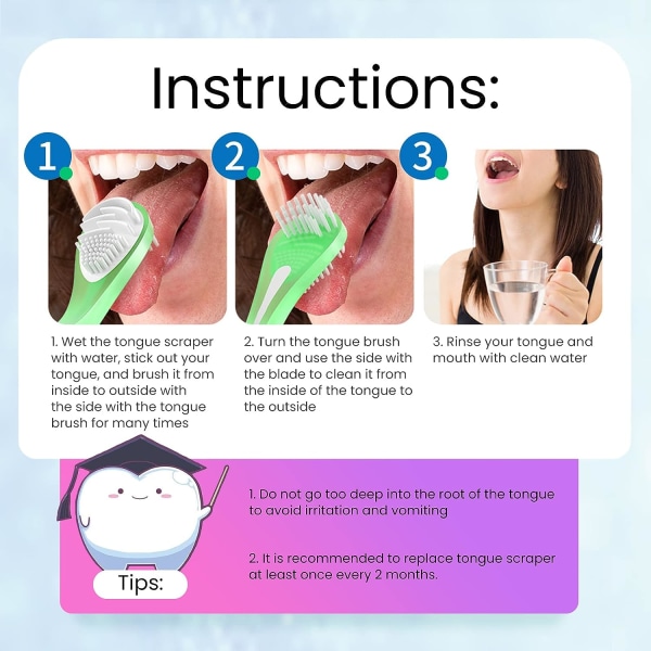3-farger 3-pack tungeskraper og tungerengjøringsbørste for voksne Dobbeltsidig myk tungebeleggsbørste, bærbar oral massasjebørste i matkvalitet