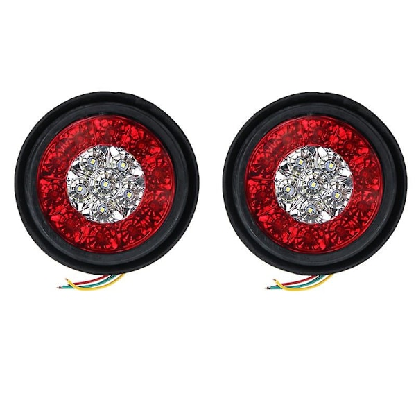 2 stk 16 LED Dobbelt-fargede Baklykter Runde Baklykter For Lastebiler Bremsestop