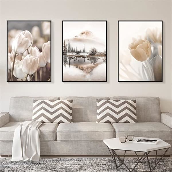 Affiche Sett med 3 Vintage Beige Bilder, Uinnrammet, 40 x 50 cm