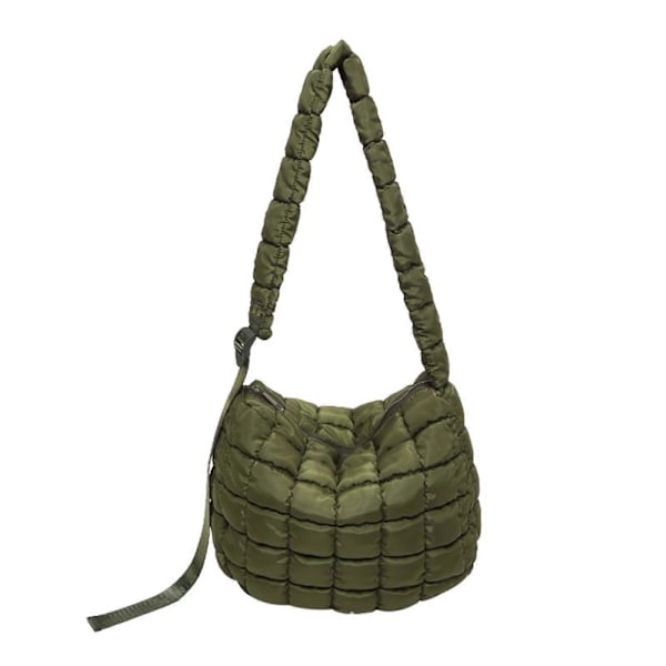 Tikattu olkalaukku naisille, kevyt puffer-käsilaukku, pehmustettu crossbody-laukku, rypytetty pilvilaukku matkustamiseen, ostoksille, työhön, armeijanvihreä Army Green