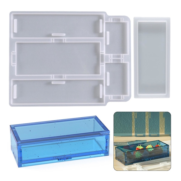 Domino Oppbevaringsboks Resin Mold Med Lokk 19x15cm Rektangulær Silikon DIY Former