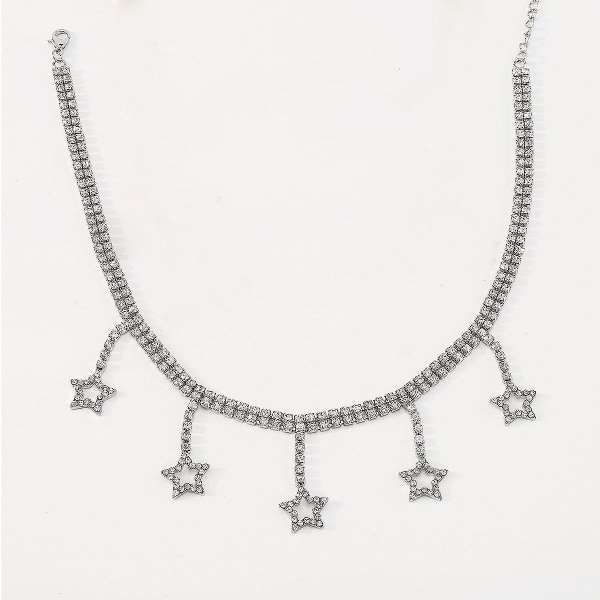 Glitrende Rhinestone Star Pendant Halskæde Silver Statement Krystal Halskæde Delikat Star smykker Kvinder og piger (sølv)
