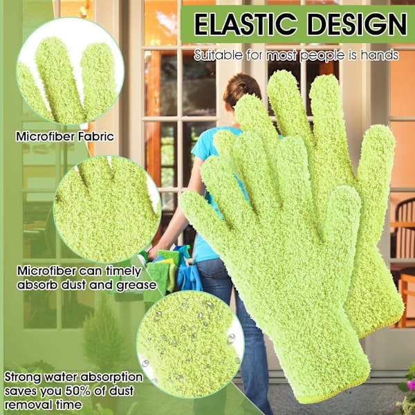 2 stk. Støvhandsker i Mikrofiber - Vanter til Mænd og Kvinder til Køkken, Hus, Persienner, Planter, Vinduer, Spejle, Lamper, Bilvask Yellow