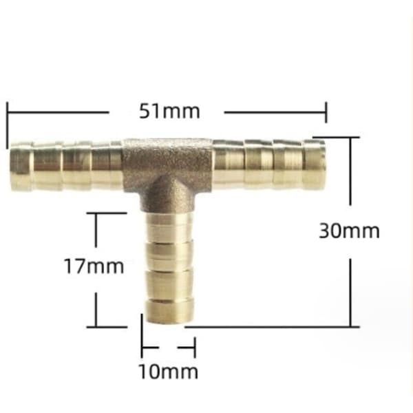 (10 mm) 5 stk. messing 3-vejs T-formet brændstofslangefitting til trykluftgasslange