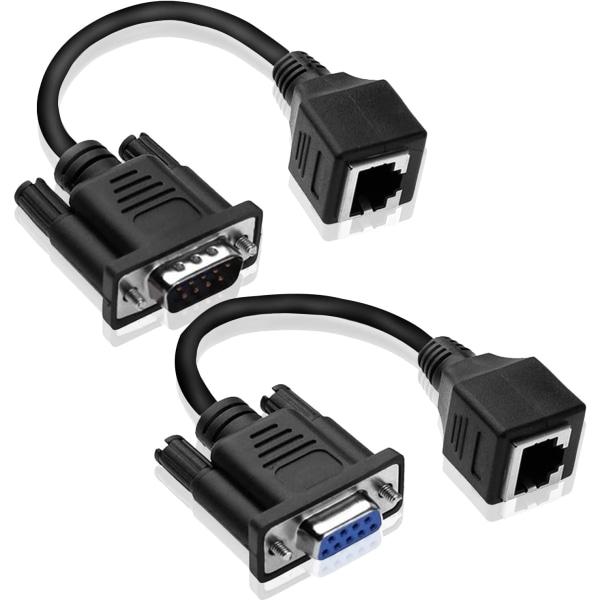 DB9 RS232 till RJ45, DB9 9-stifts seriell port hona & hane till RJ45 CAT5 CAT6 Ethernet LAN förlängning adapterkabel-2st (kabel)