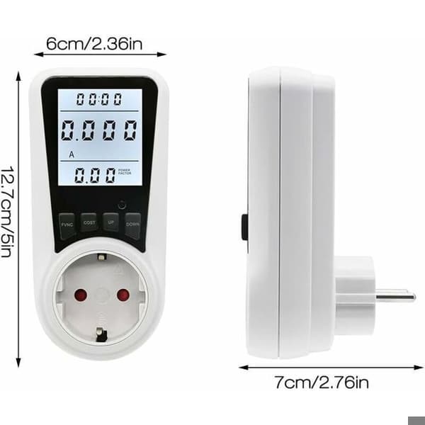 LCD strømmåler – 3680W/16A, sanntidsmåling av energikostnad