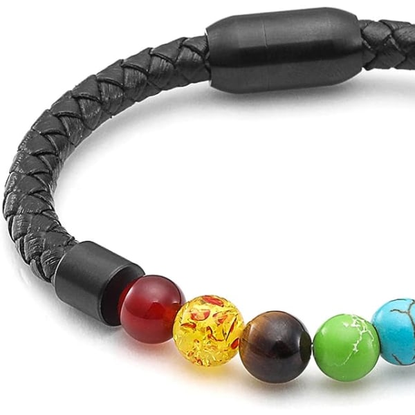 Personlig graverad lädermanschett ID-armband med magnetlås för män och kvinnor 7 chakra pärlor naturliga ädelstenar helande kristall Reiki-sten