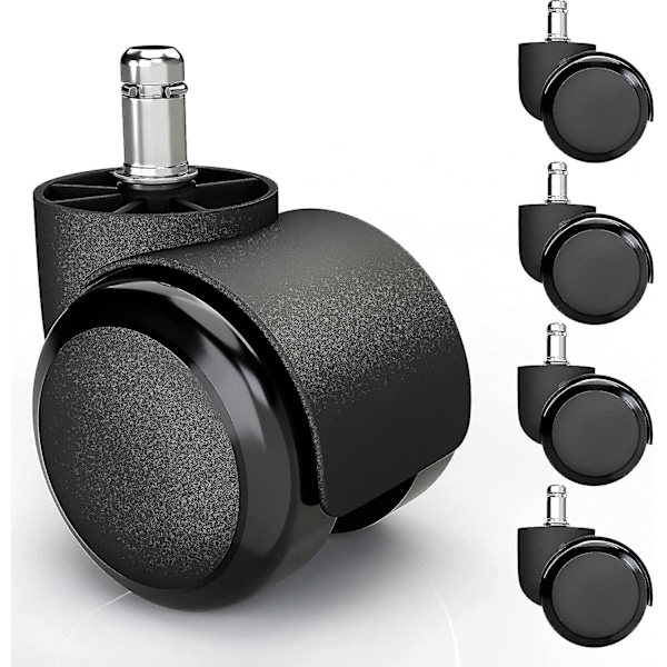 5 stk. Hjul for harde gulv med lydløs og ripefri PVC-belegg - Universelle hjul for kontorstoler, ideelle for alle gulv (11 x 22 mm, svart)