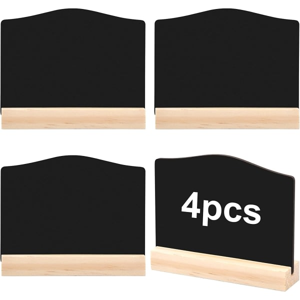 4 st Mini svart tavla i trä, dubbelsidig skifferetikett, rektangel