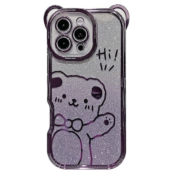 Deksel til iPhone 16 Pro Max, søtt teddybjørn elektroplettert TPU-deksel med gradient glitterpapir