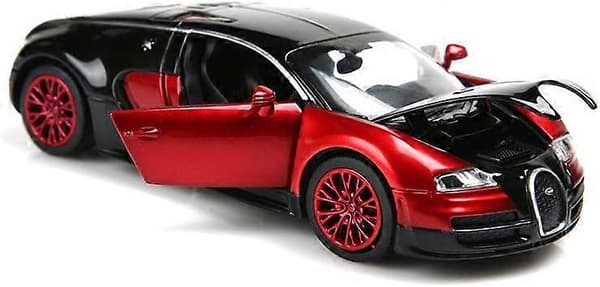 1:32 Bugatti Veyron støpt bil, legeringsmodellbiler leketøybiler for 3 til 12 år Rød