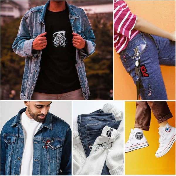 15 Stycken Cool Design Värmeöverföring Patch Stickers, Dödskalle Stryk på Broderade Märken