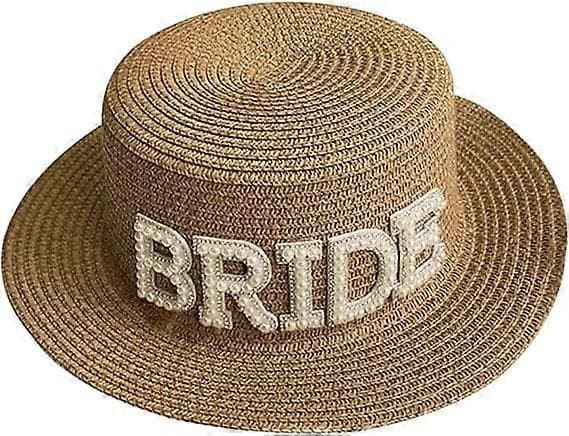 Brud Stråhatt Platt Strandhattar Bredbrättad Brudhatt Sol Strandhatt Bohemisk Vävd Hatt Bröllop Möhippa Present