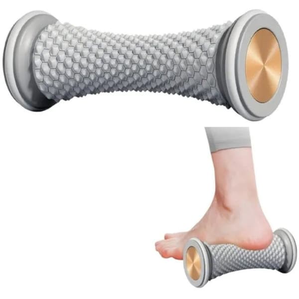 Manuell fotmassasjerulle, plantar refleksterapi, buet design, sklisikker TPR, grå, 16,5 cm