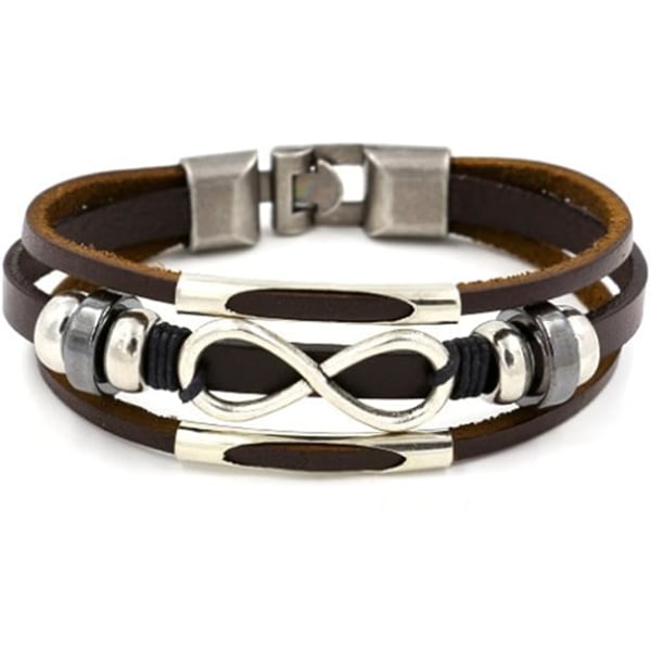 Punk Alloy Leather Bracelet Love Infinity Symbol with Stainless Steel Clasp Fit Men,Women(21cm)