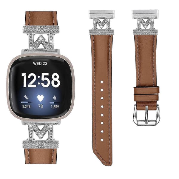 Ægte læderrem i koskind med M-form til Fitbit Versa 3/Versa 4/Sense/Sense 2 Brown Fitbit Versa 3