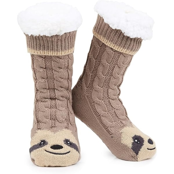 Fluffy sokker for kvinner tenåringer Sherpa-forede dyretøffelsokker med sklisikre gripeputer One Size - Gaver til kvinner