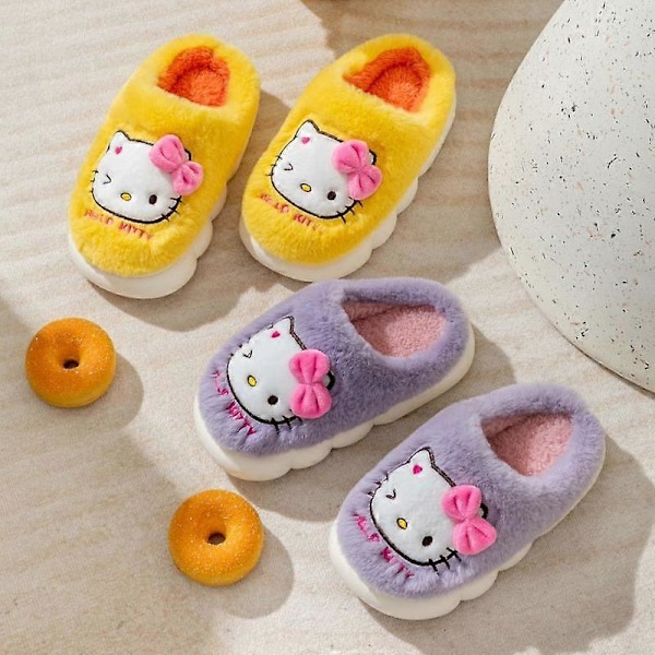 Barnens skor för flickor HelloKitty Söta tecknade hustofflor Vinter Tjocka tofflor Håll varma Kawaii Halksäkra tofflor 21752-Purple 26-27