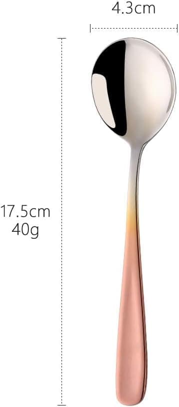 Bouillon ske sæt, 7-tommer runde suppeskeer, rustfrit stål færdig spiseske (gradient rosaguld) rose