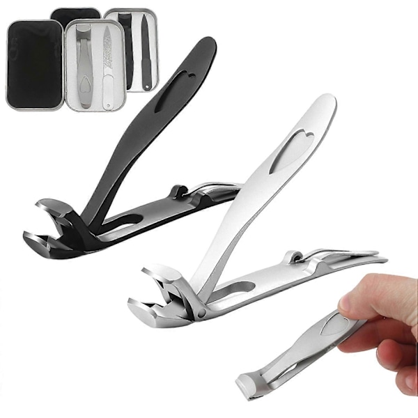 Negleklippere med metall neglefiler Ergonomisk vinklet hode Tåneglklipper Sett Rustfritt stål Tykk