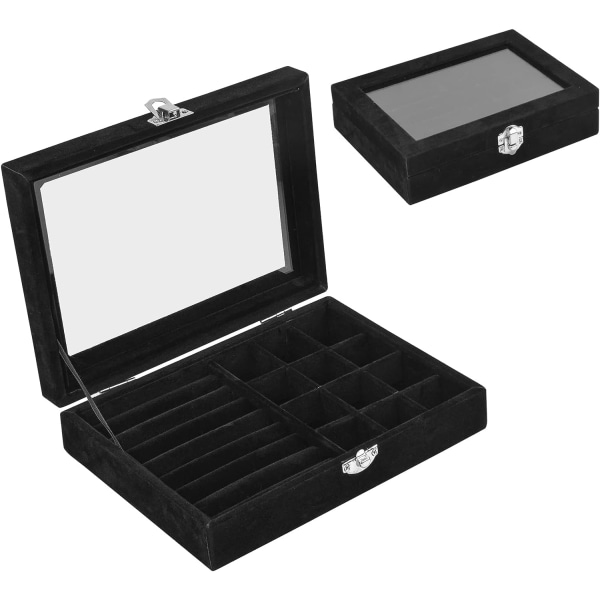 Smyckeskåp, smyckeskåp med cover, multifunktionell case, smyckesmonter för smycken (svart)