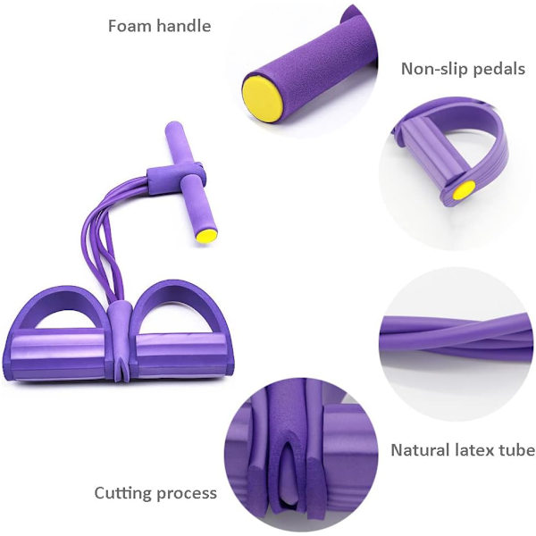 Multifunktionel modstandstræning 4 rør pedal sit-up træk reb fitness træner udstyr til ben fitness slanketræning purple