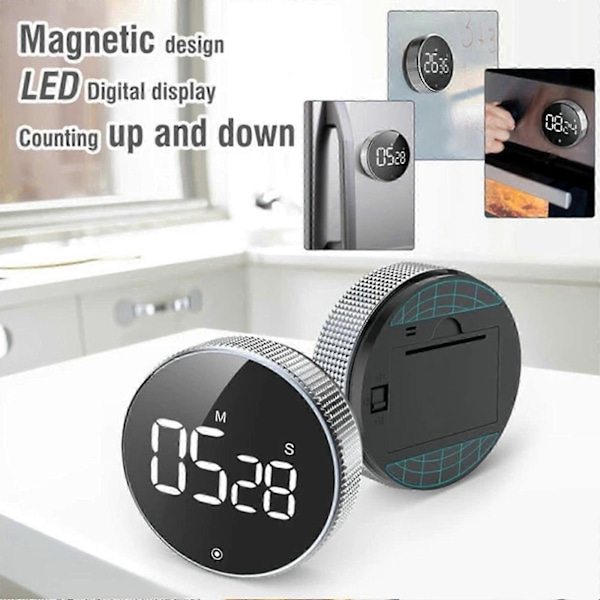 Digital LED Timer Manuell Nedtelling Vekkerklokke Magnetisk Stoppeklokke Dusjtimer