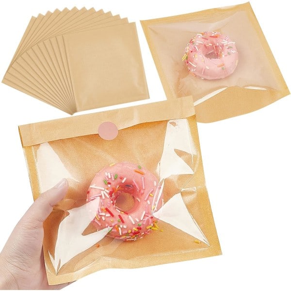 Varmeforseglede bakeriposer med vindu for egg sandwich donut kjeks emballasje 7,1x7,5 tommer klare frontpapirposer To Go