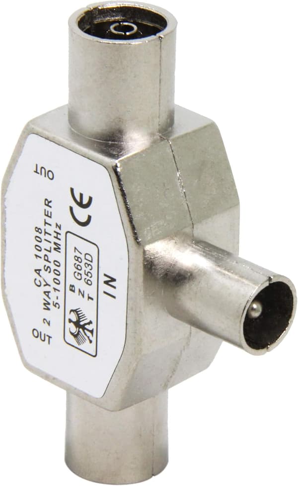 TV Antenne Coax Splitter, Metalhus, 2-vejs 1 Han til 2 Hun Adapter Stik Samler