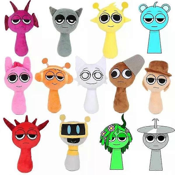 Gaibosi Skrekkspill Sprunki Plysjleker Oren Raddy Vineria Fun Bot Mr Sun Plysjdukke Incredibox Fylt Pute Julepynt Fun Bot