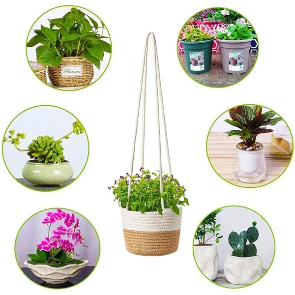 Vägghängande Blomkruka i Bomullsrep, 71 cm, Växtkorg för Tak, Inomhus/Utomhus, Blomkrukeförvaring, Hängare