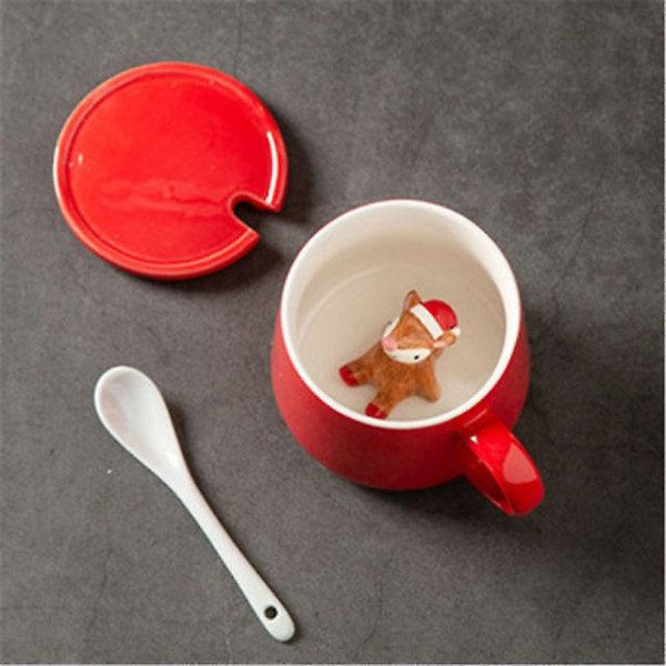 Julekrus Par Keramik Santafigurer med Låg og Ske Ny Lågdesign Feriestil Kontor Hjem Mælk Kaffe Kop Squirrel