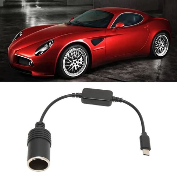 Duokon 5V USB C til 12V billader strømadapter, USB C sigarettenneromformer for telefoner og GPS