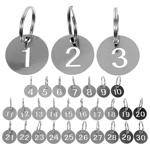 30 stk Nummererte Id-Tags Nøkkelring Rustfritt Stål Nummerert 1-30 Tags Runde Nummererte Tags