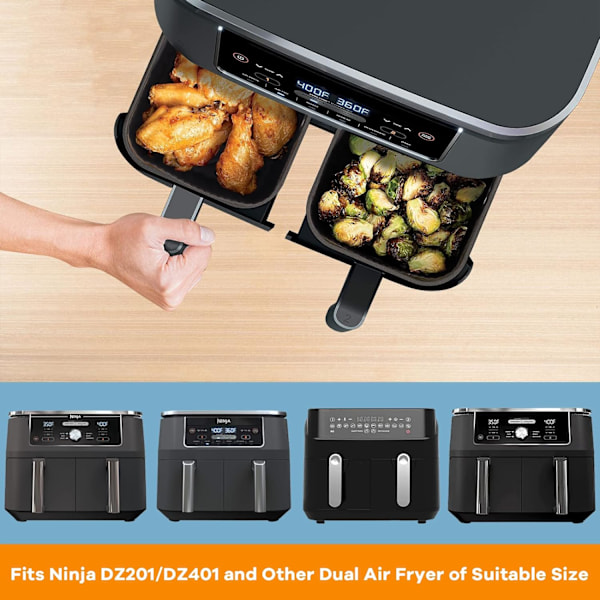 2-pakning Air Fryer Silikonliner for Ninja Dual Air Fryer, Gjenbrukbare Air Fryer Liners for Ninja AF400UK AF300UK Double Stack XL Sl400UK 9.5L